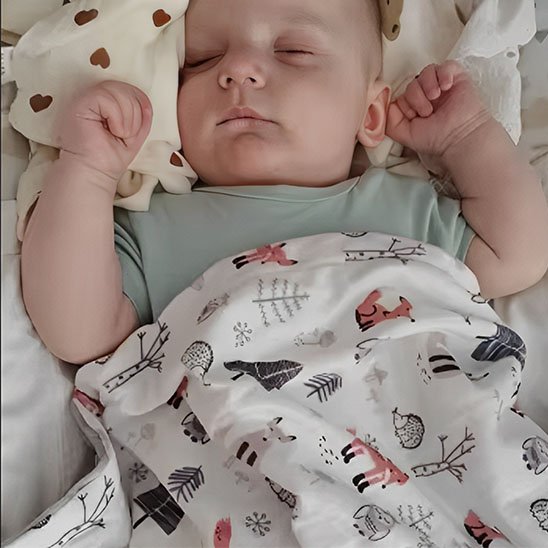 Couverture bébé pliée et rangée dans l’espace bébé