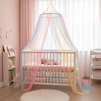 Ciel de lit bébé en tissu léger dans une chambre enfant