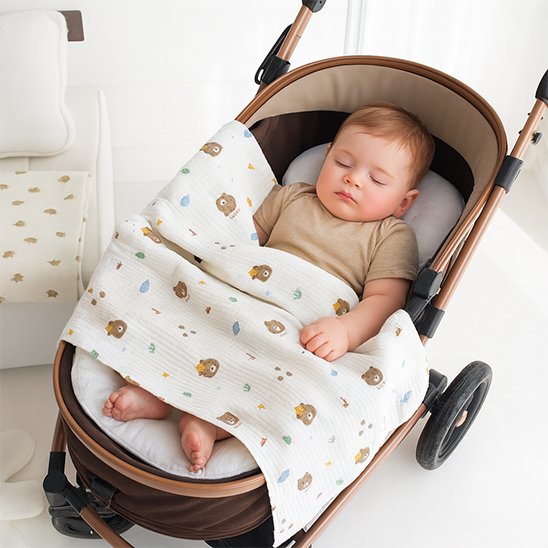 Couverture bébé pliée et rangée dans l’espace bébé