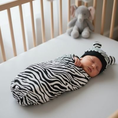 Couverture d’emmaillotage posée dans une chambre bébé