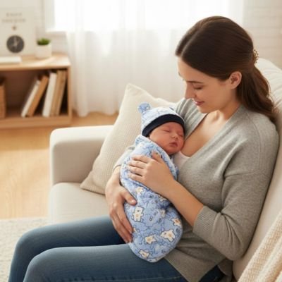 Couverture d’emmaillotage posée dans une chambre bébé