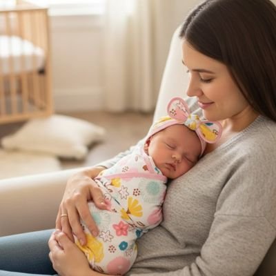 Couverture d’emmaillotage posée dans une chambre bébé