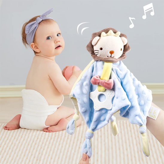 Doudou bebe en tissu doux, adapté aux petites mains