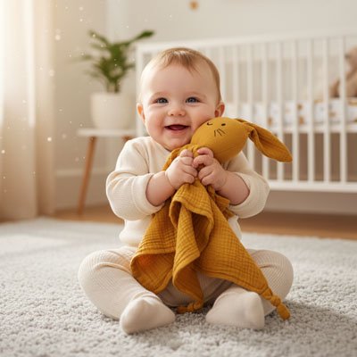 Doudou lapin en tissu