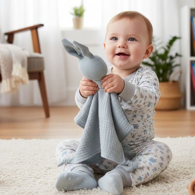 Doudou lapin en tissu