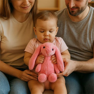 Lapin en peluche rose rassurante
