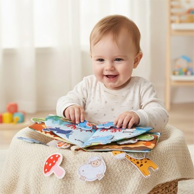 Livre bebe en tissus doux adapté aux petites mains