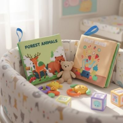 Livre bebe en tissus posé dans une chambre enfant