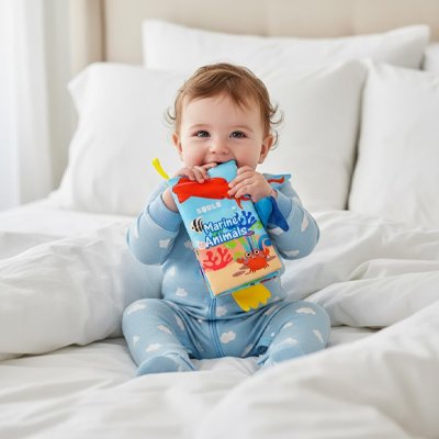 Livre bebe en tissus posé dans une chambre enfant