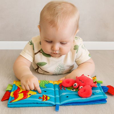 Livre bebe en tissus utilisé pour les moments de découverte