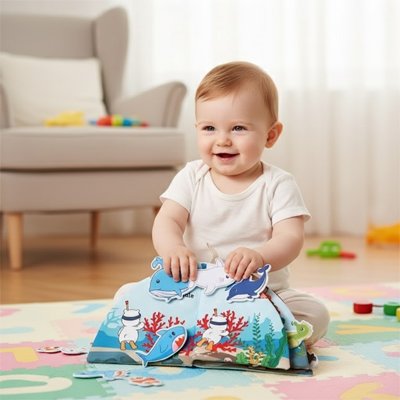 Livre bebe en tissus utilisé pour les moments de découverte