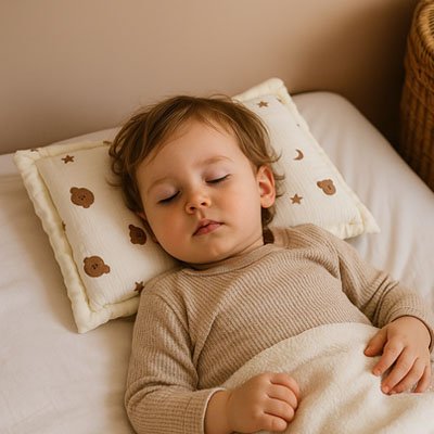 Oreiller bebe utilisé comme accessoire décoratif