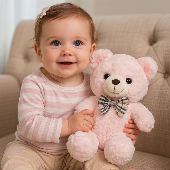 Ours en peluche douce et rassurante, idéale comme doudou de nuit