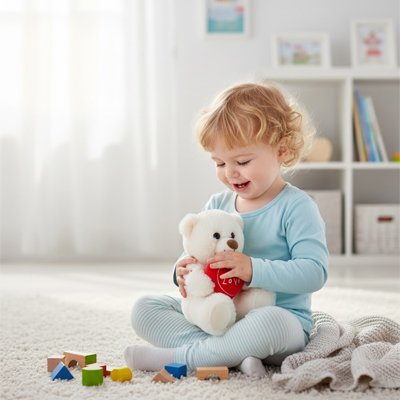 Ours en peluche  servant de compagnon de jeu pour bebe