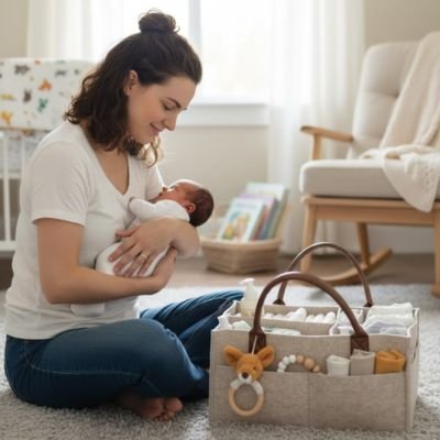 Panier de rangement bébé organisé pour produits de soin