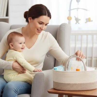Panier rangement bébé en tissu utilisé pour le quotidien