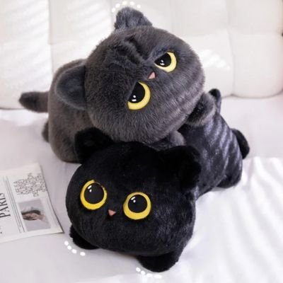 Peluche chat assise au tissu doux, adaptée à l’univers bébé
