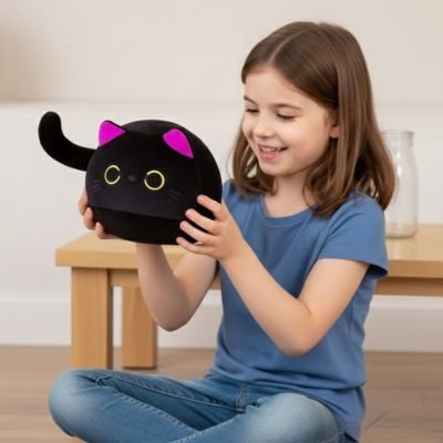 Peluche chat noir douce pour bébé et enfant