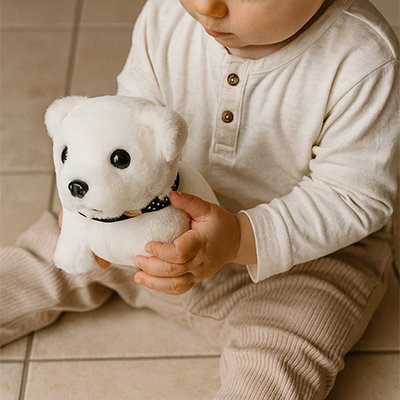 Peluche interactive présentée comme compagnon de jeu pour enfant