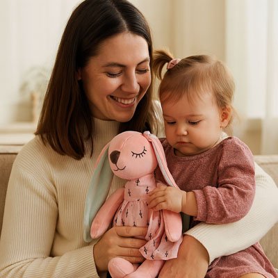Peluche lapin rose et douce