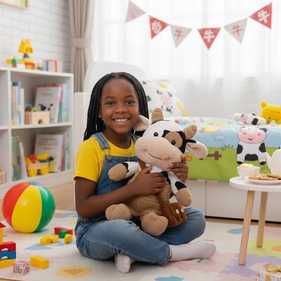 Peluche vache blanche et noir