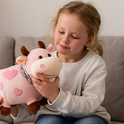Peluche vache pour bébé au toucher doux, idéale comme doudou rassurant