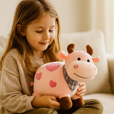 Peluche vache pour chambre bébé, aux couleurs douces et apaisantes