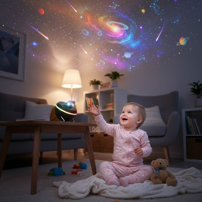 Projecteur enfant diffusant des motifs lumineux dans la chambre
