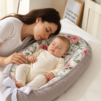 Reducteur de lit bébé posé à l’intérieur du couchage