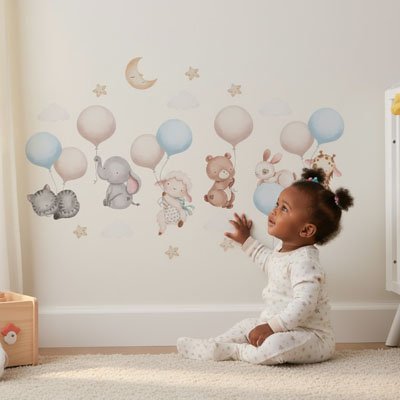 Stickers muraux posés sur un mur de chambre bébé