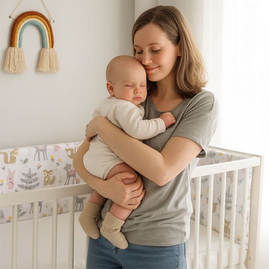 Tour de lit bébé  en tissu doux dans une chambre enfant
