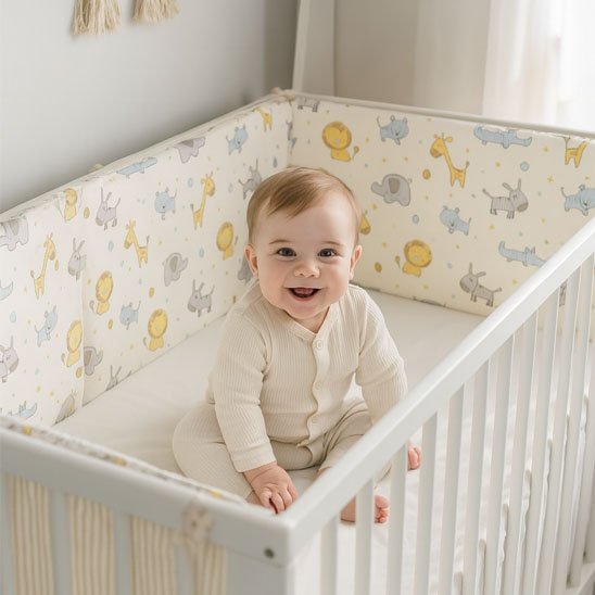 Tour de lit bébé installé autour du lit pour la décoration