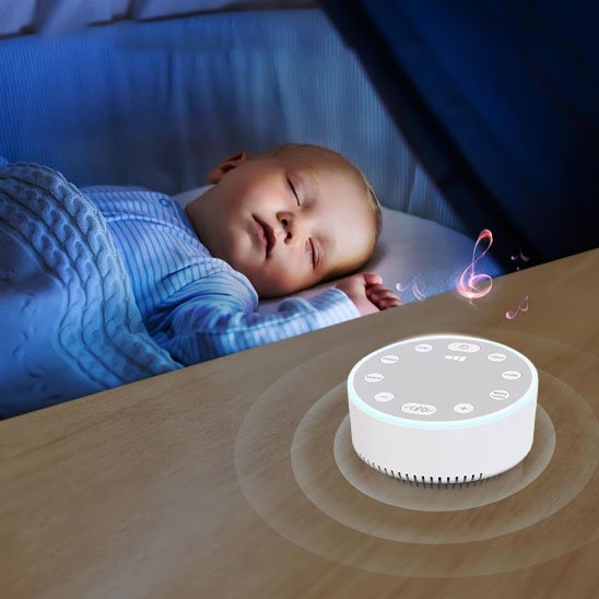 Veilleuse bruit blanc pour bébé diffusant une lumière douce et des sons apaisants