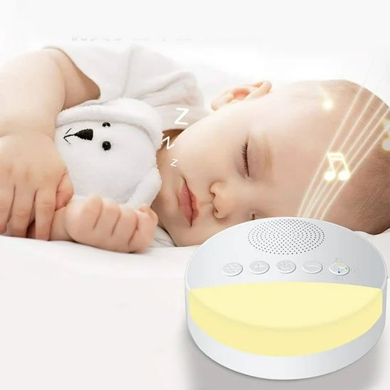 Veilleuse bruit blanc pour bébé diffusant une lumière douce et des sons apaisants