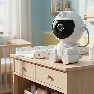 Veilleuse projection projetant une lumière douce dans la chambre bébé